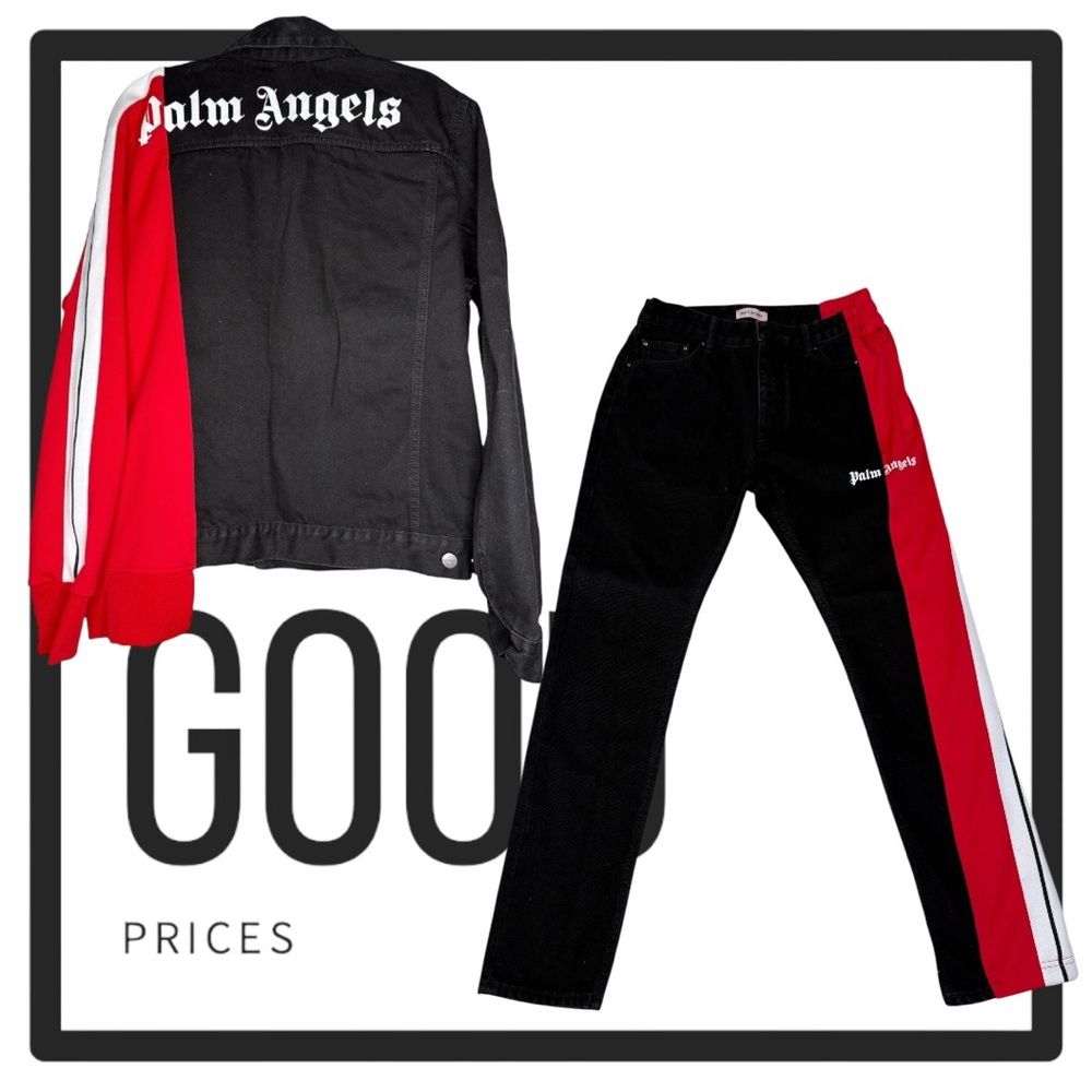 SET Palm‎ Angels Black and Red Jacket and Pants